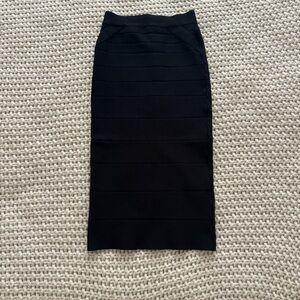 Bebe Black Rayon Blend High Waist Bandage Elastic Detail Midi Pencil Skirt S